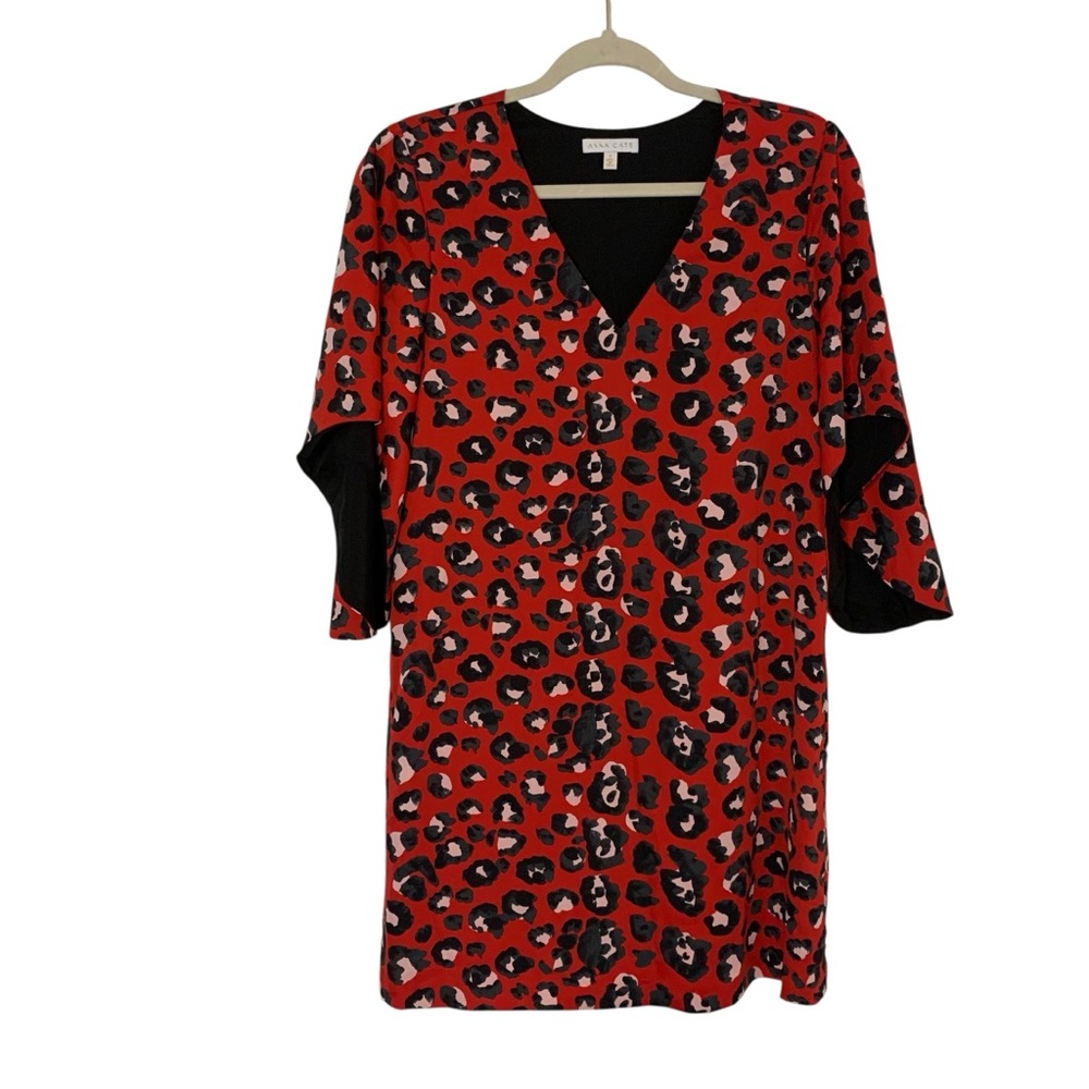 Anna Cate Women’s Small Red & Black Animal Leopard Print V Neck Mini Dress